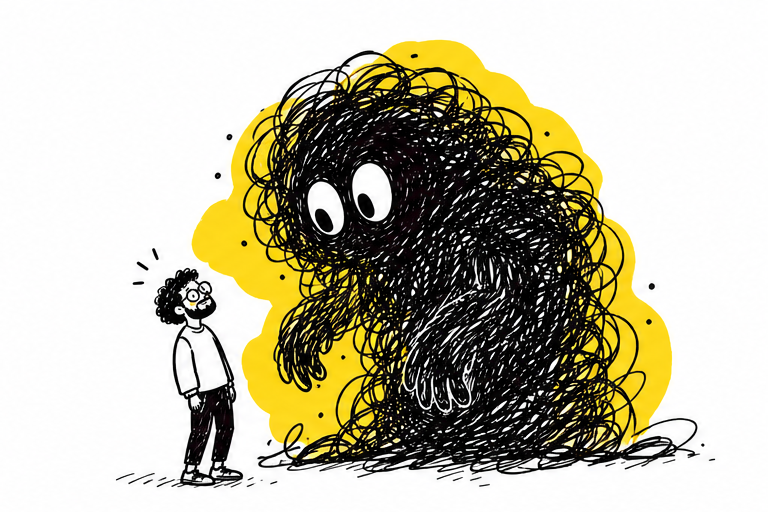 Un gran monstruo del miedo junto a una persona pequeña